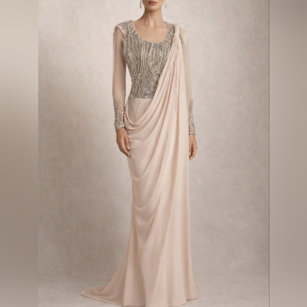Gaurav Gupta Couture Embellished Blush Drape Gown – Retail $5,000 – Size S/M
